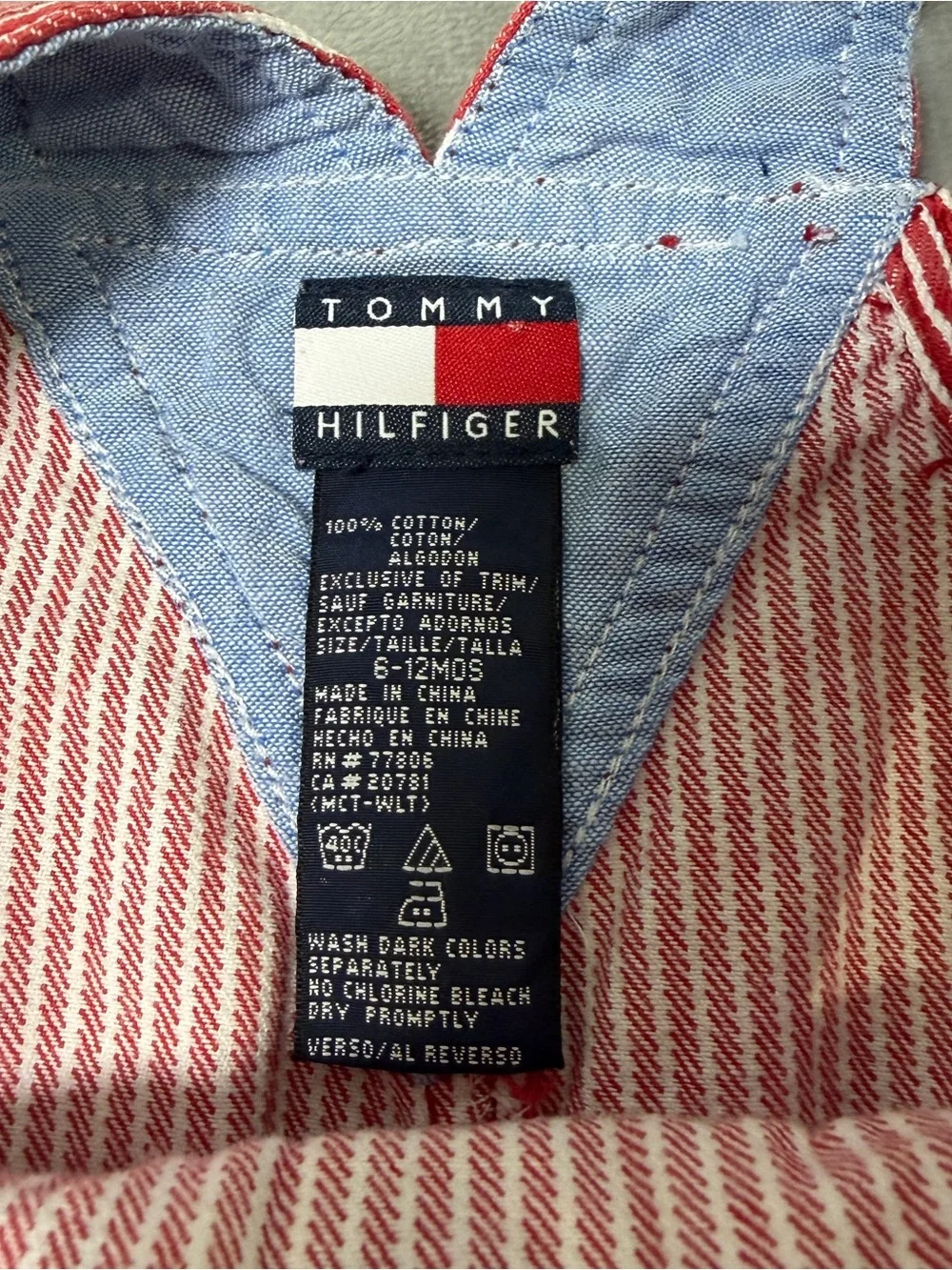 Vintage Y2K Tommy Hilfiger Baby Denim Pinstripe Overalls Size 6-12 Months Red